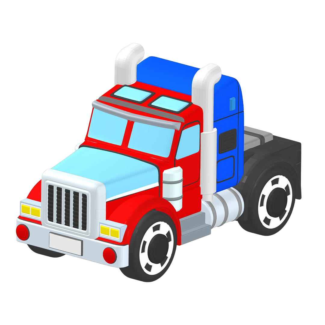 Layered semi truck sticker 3D puzzle pieces before assembly