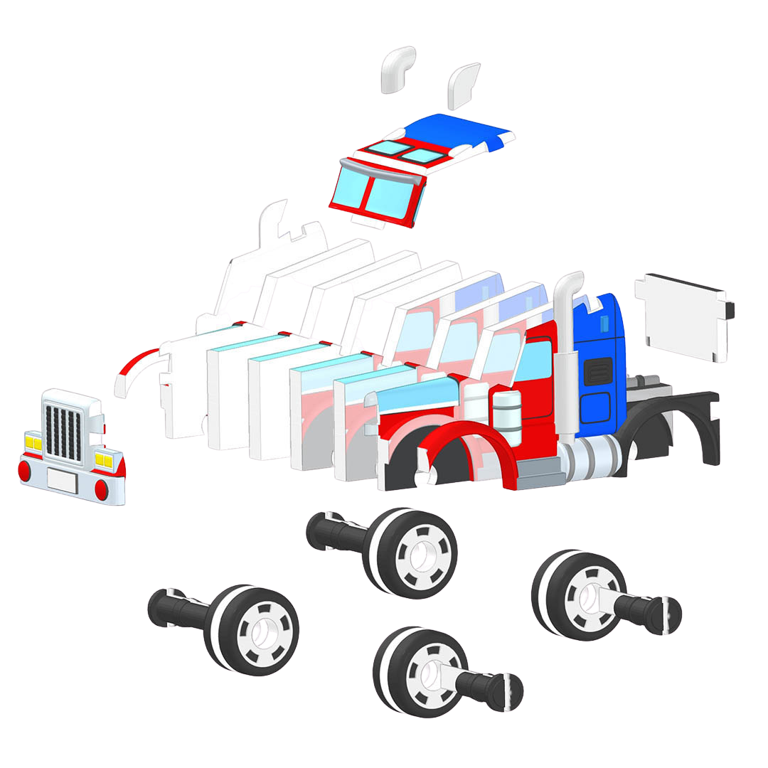 Assembled layered semi truck sticker 3D puzzle model