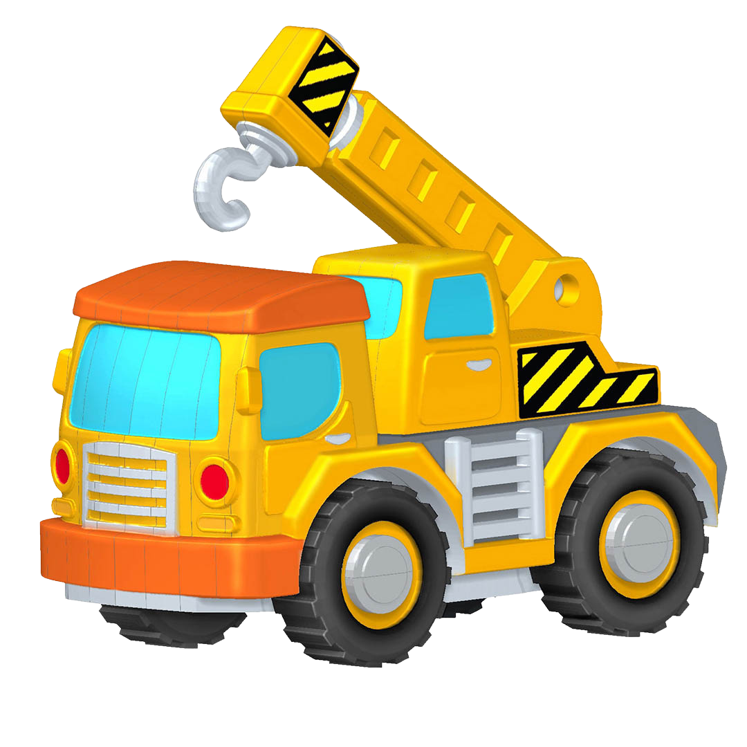Layered crane truck sticker 3D puzzle pieces before assembly