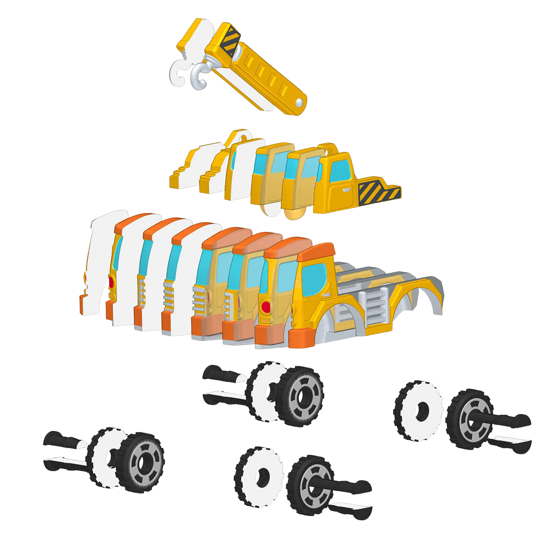 Assembled layered crane truck sticker 3D puzzle model