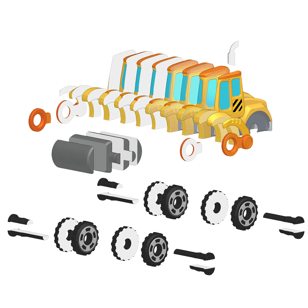 Layered road roller sticker 3D puzzle pieces before assembly