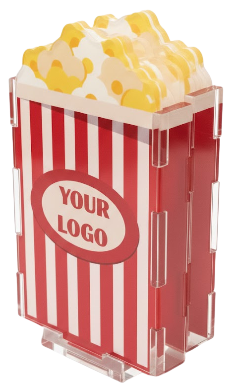 Custom acrylic logo model of a branded popcorn box with your logo, clear acrylic 3D puzzle design