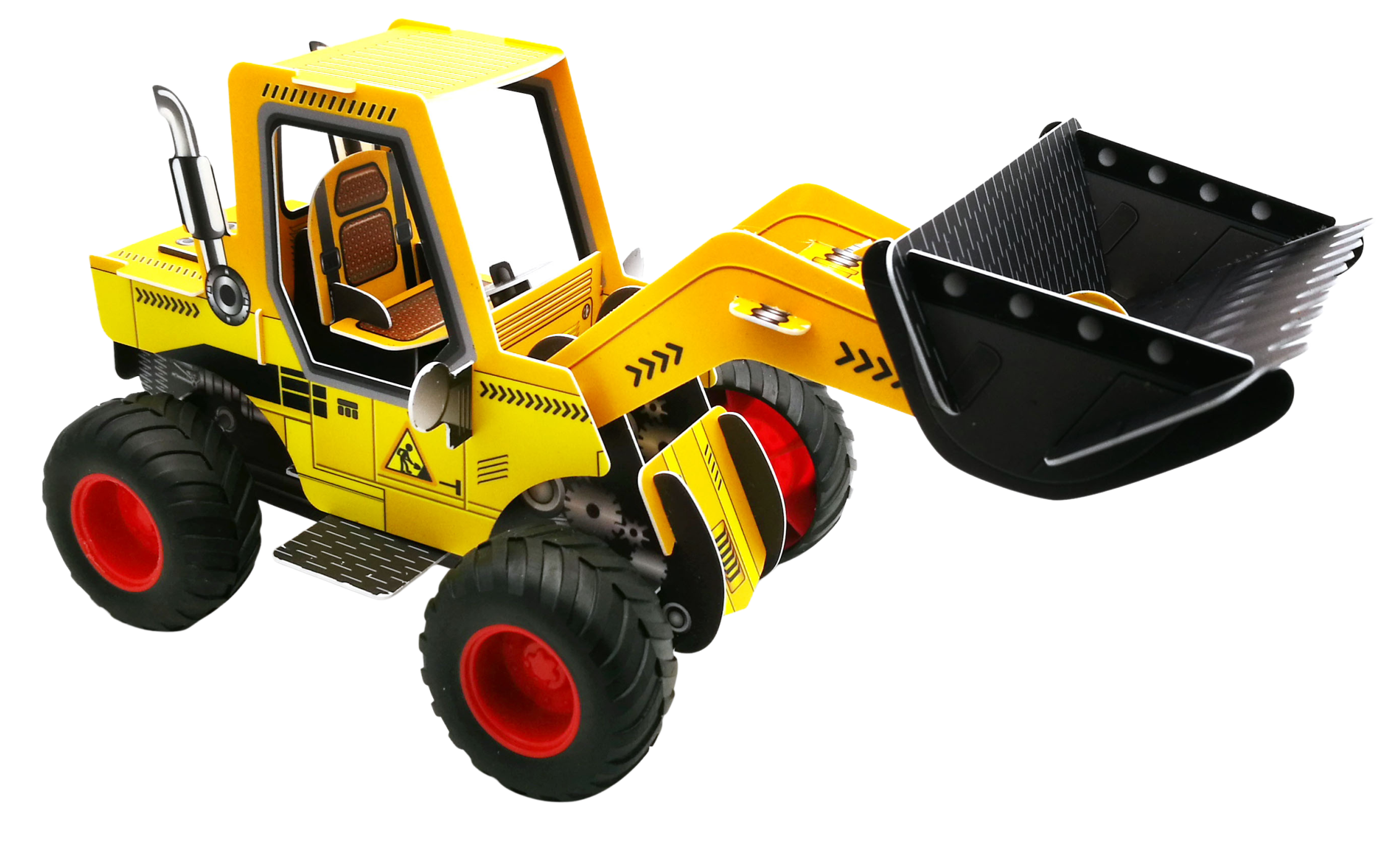 Custom plastic 3D puzzle front loader with detailed bucket and winding mechanism