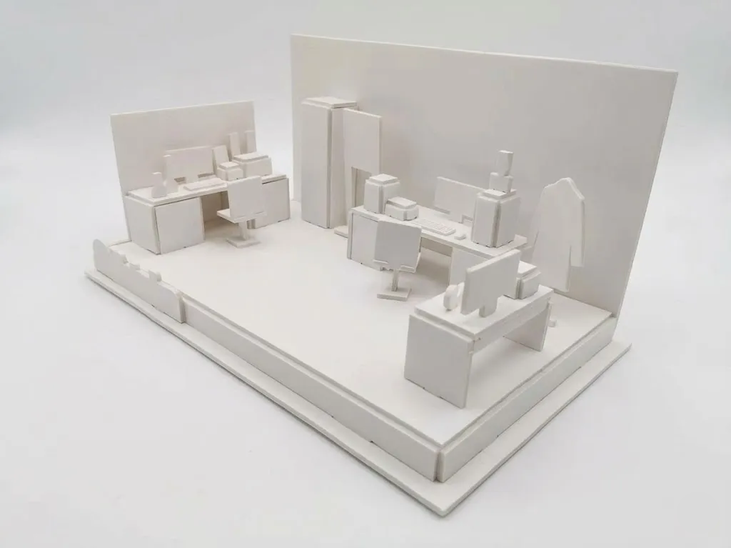 White resin prototype model showing custom 3D puzzle production step three