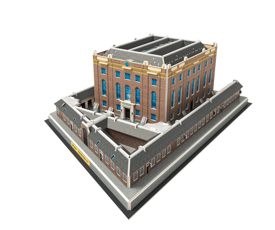 Custom cardboard 3D puzzle of an airport diorama with control tower, terminal, aircraft and surrounding buildings