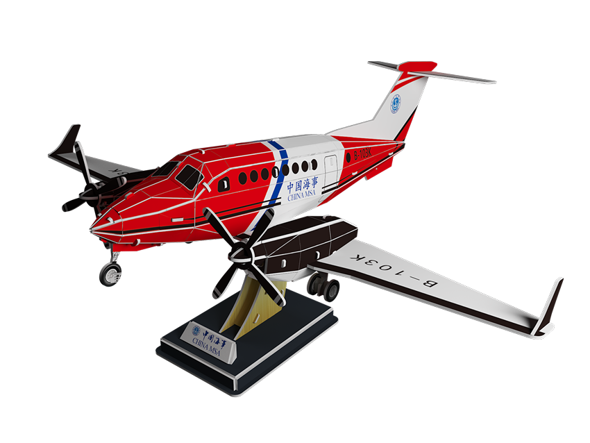 Custom airplane 3D puzzle corporate gift of a branded turboprop aircraft scale model on display stand