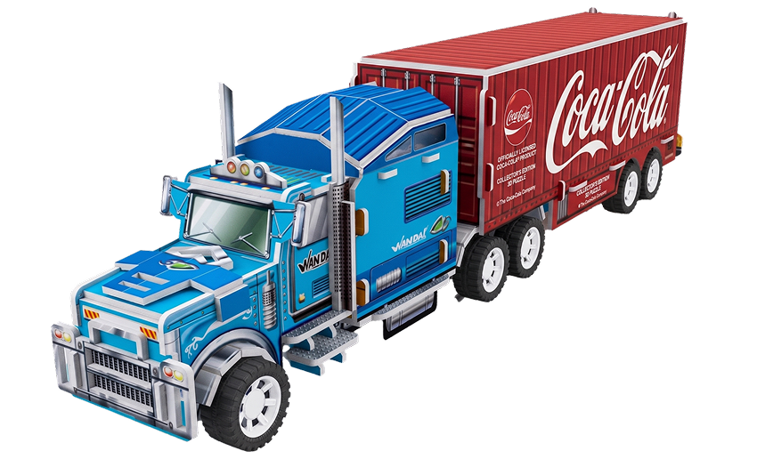 Coca-Cola branded custom vehicle 3D puzzle of a semi-truck and trailer scale model