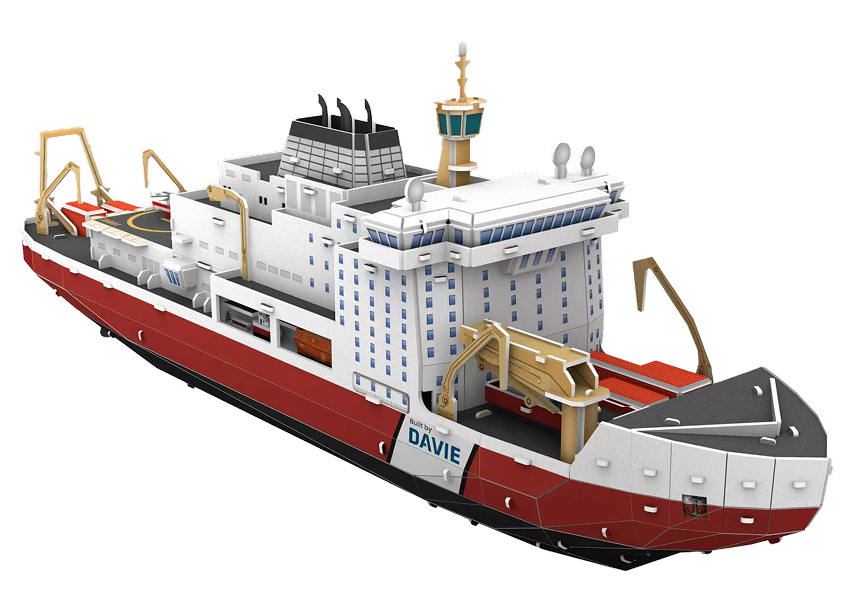 Davie branded custom vehicle 3D puzzle of an icebreaker ship scale model with detailed hull and deck