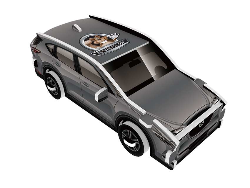 Unique branded swag for corporate events, custom SUV scale model with dealership logo on roof