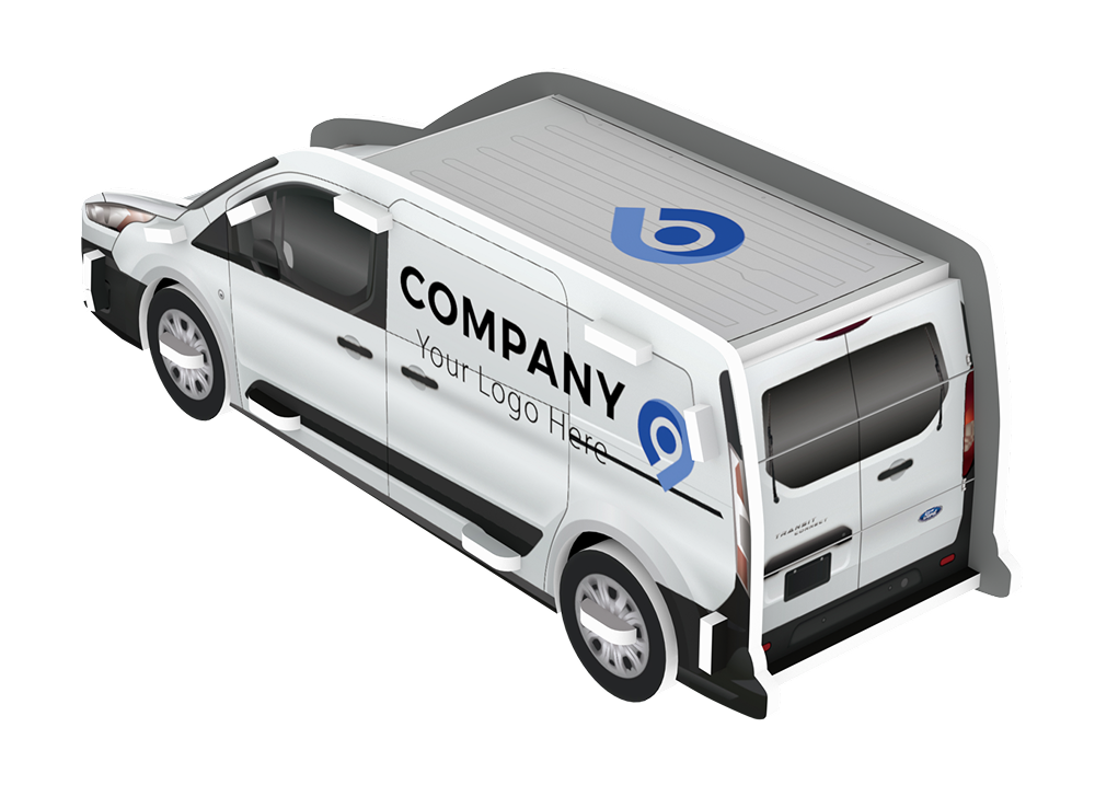 Custom logo 3D model promotional bulk order of a branded company van with custom livery