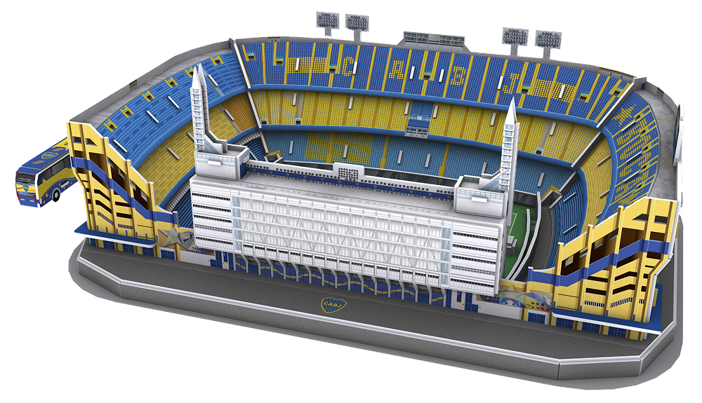 Custom architectural 3D puzzle building of a sports stadium with detailed seating and field