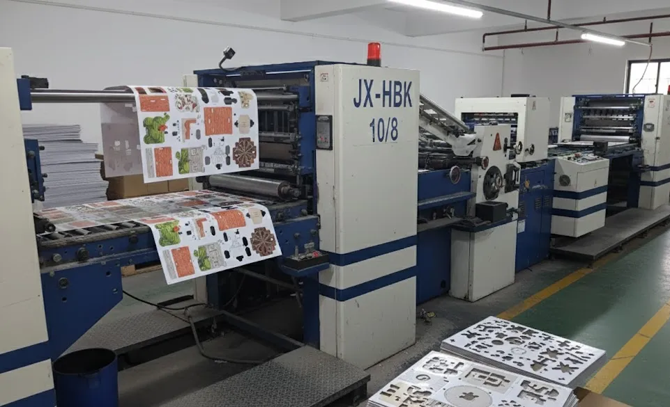 Production line assembling custom 3D puzzle pieces during manufacturing step four